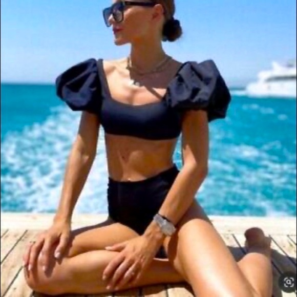 Zara Other - Zara Black Puffy Sleeve Swim Bikini Top Size Small